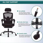 Okak Modern High-Back Mesh Home Office Chair with Retractable Footrest,Adjustable Swivel Task Chair for Office,Study