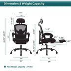 Okak Modern High-Back Mesh Home Office Chair with Retractable Footrest,Adjustable Swivel Task Chair for Office,Study