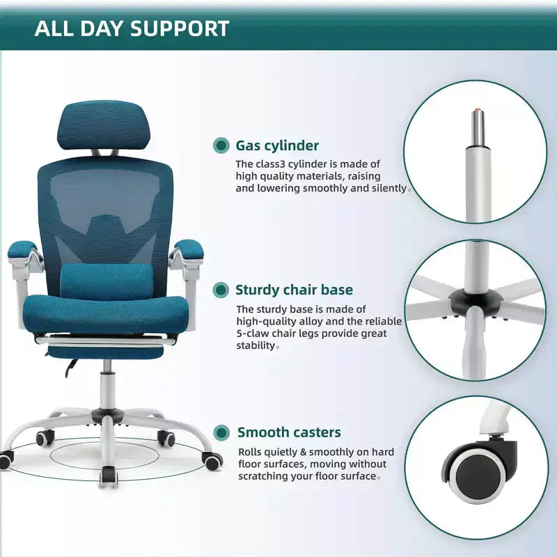 Okak Modern High-Back Mesh Home Office Chair with Retractable Footrest,Adjustable Swivel Task Chair for Office,Study