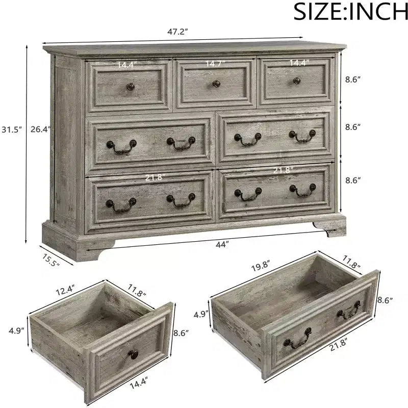 GDFStudio Graham Farmhouse 47.5 Wood Dresser with 7 Drawers