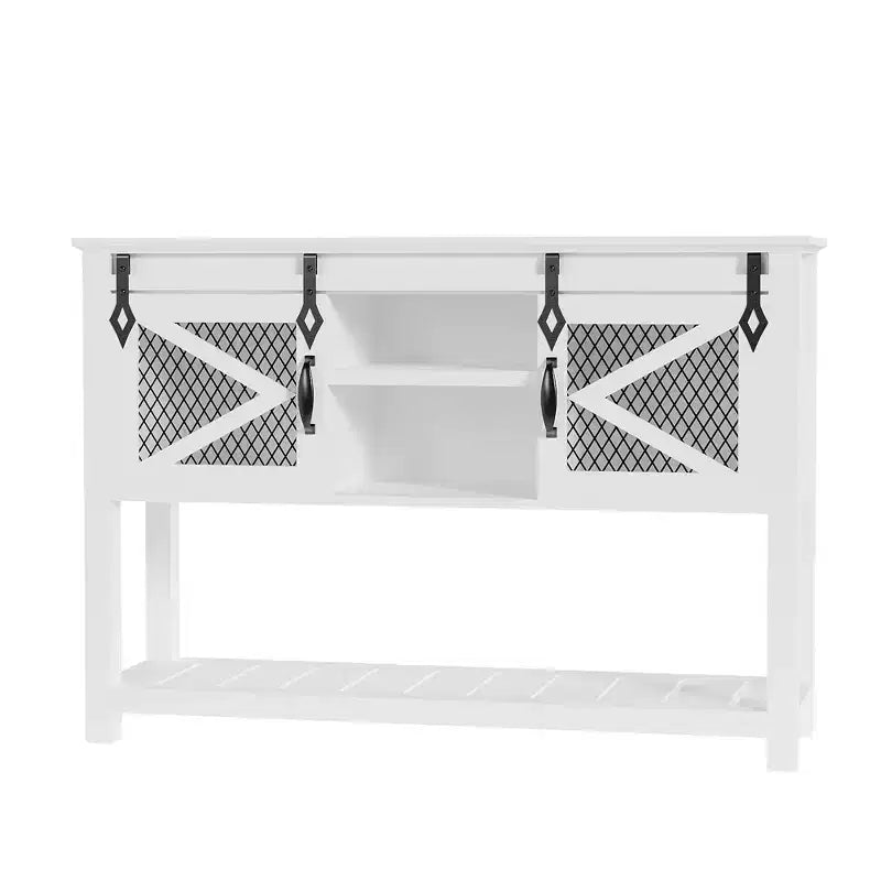 GustoWave Entryway Table w/Sliding Barn Doors, 46'' Farmhouse & Industrial Console Table with Storage, Sofa Table w/Open Shelf , White