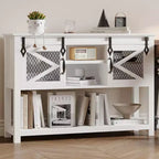 GustoWave Entryway Table w/Sliding Barn Doors, 46'' Farmhouse & Industrial Console Table with Storage, Sofa Table w/Open Shelf , White