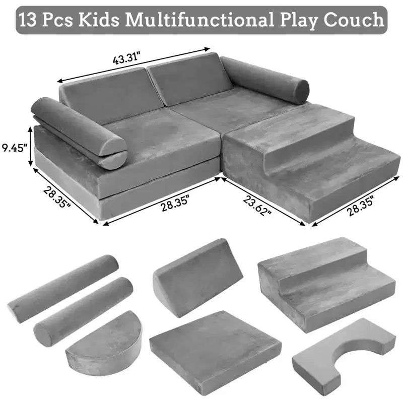 13PCS Modular Kids Couch, Convertible Kids Modular Play Couch,Foam Modular Sectional Sofa