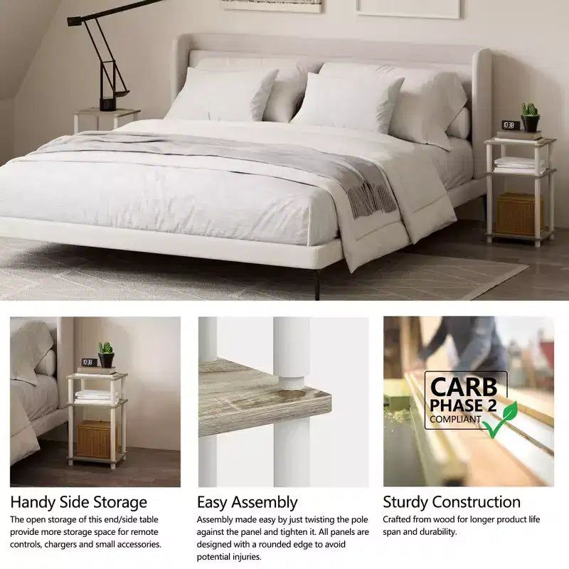 HOMLUX 3-Tier Colors Reversible End Table Sofa Bed Side Table with Storage Shelf