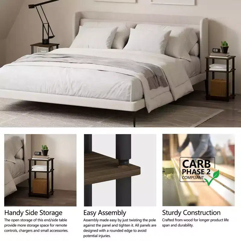 HOMLUX 3-Tier Colors Reversible End Table Sofa Bed Side Table with Storage Shelf