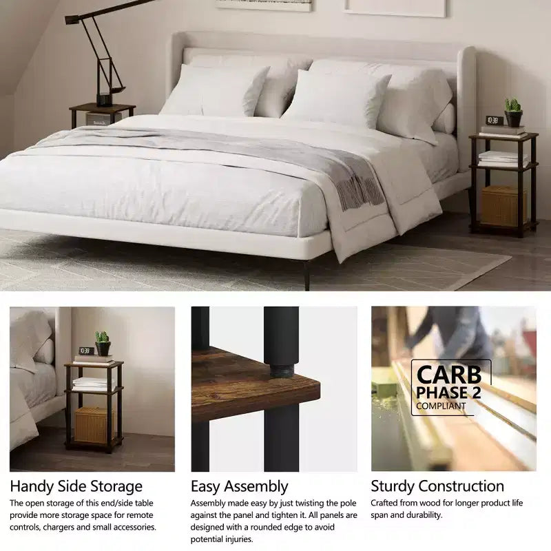 HOMLUX 3-Tier Colors Reversible End Table Sofa Bed Side Table with Storage Shelf
