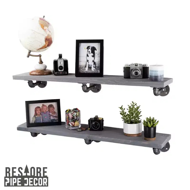 RESTORE Riverstone Grey 36 in. Shelves with L-Shaped Brackets by Pipe Decor