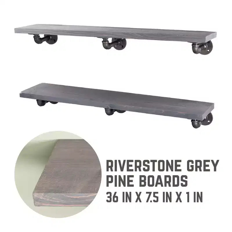RESTORE Riverstone Grey 36 in. Shelves with L-Shaped Brackets by Pipe Decor