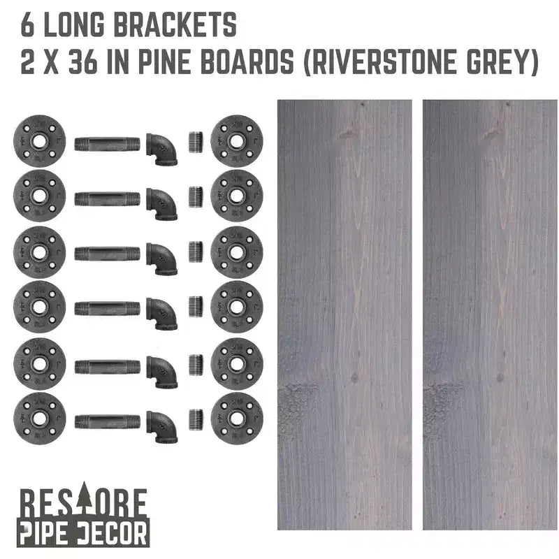 RESTORE Riverstone Grey 36 in. Shelves with L-Shaped Brackets by Pipe Decor