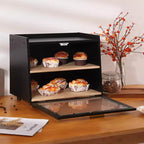 Bread Box for Kitchen Counter, Double Layer Bamboo Bread Storage with Window