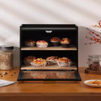 Bread Box for Kitchen Counter, Double Layer Bamboo Bread Storage with Window