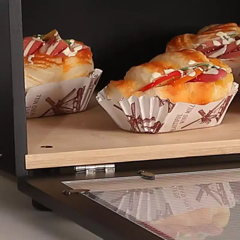 Bread Box for Kitchen Counter, Double Layer Bamboo Bread Storage with Window