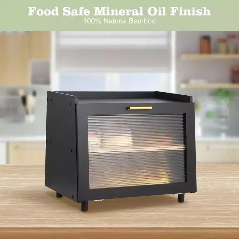 Bread Box for Kitchen Counter, Double Layer Bamboo Bread Storage with Window