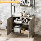 Bibliothèque moderne haute de 73 po avec armoire, bibliothèque en bois à 3 niveaux avec cadre en métal, meuble de rangement autonome pour chambre à coucher, salon, marron