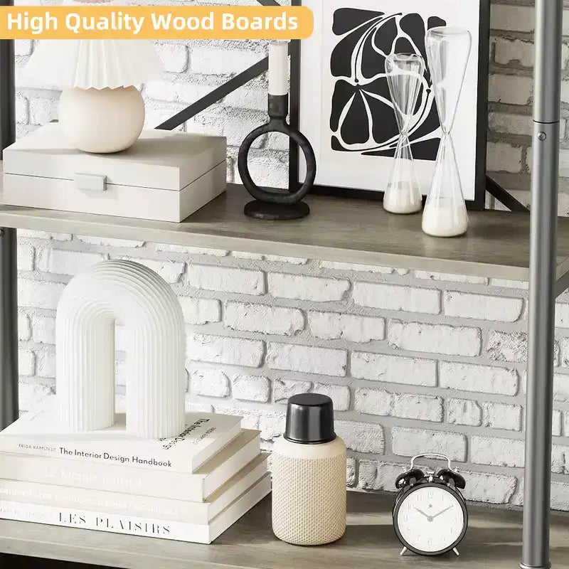 Bibliothèque moderne haute de 73 po avec armoire, bibliothèque en bois à 3 niveaux avec cadre en métal, meuble de rangement autonome pour chambre à coucher, salon, marron