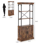 Bibliothèque moderne haute de 73 po avec armoire, bibliothèque en bois à 3 niveaux avec cadre en métal, meuble de rangement autonome pour chambre à coucher, salon, marron
