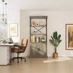 73 Tall Modern Bookshelf with Cabinet, 3 Tier Wooden Bookcase with Metal Frame, Freestanding Display Storage Cabinet for Bedroom, Living Room,Brown