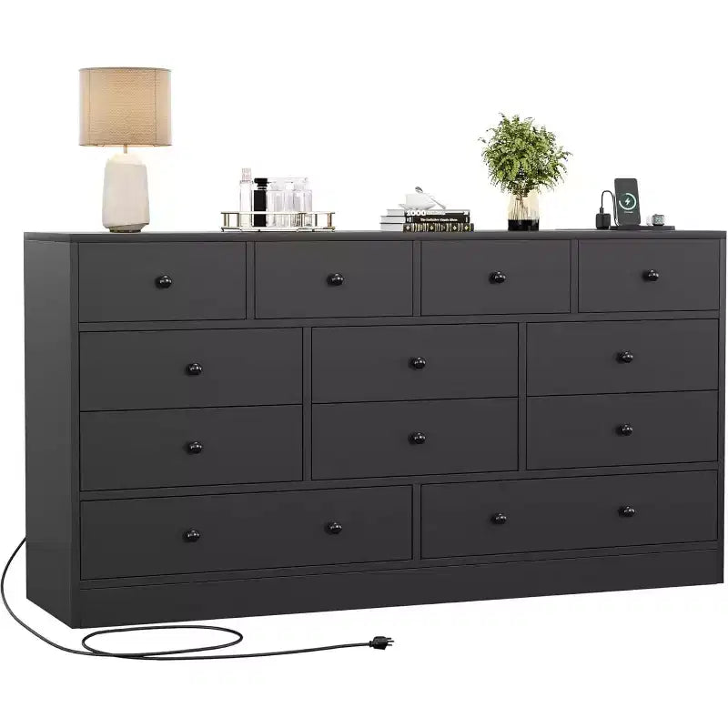 COZONY Commode 12 Tiroirs pour Chambre, Commode Haute 61 Tiroirs en Bois, Commode Moderne avec Glissières Métalliques, Grand Rangement pour Salon, Couloir
