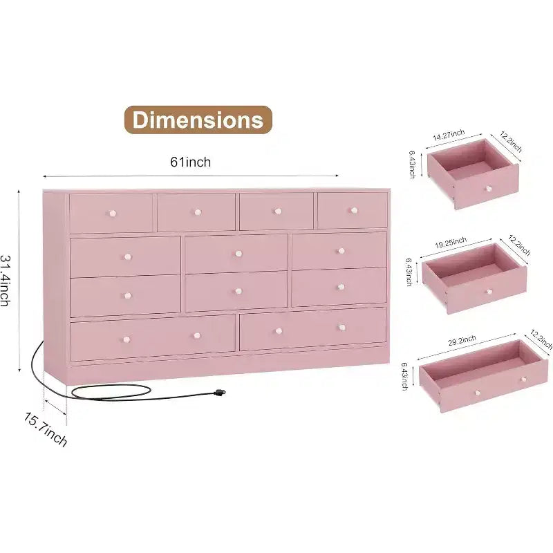 COZONY Commode 12 Tiroirs pour Chambre, Commode Haute 61 Tiroirs en Bois, Commode Moderne avec Glissières Métalliques, Grand Rangement pour Salon, Couloir