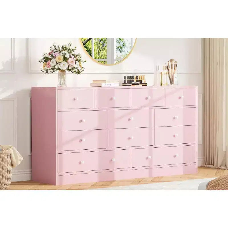 COZONY Commode 12 Tiroirs pour Chambre, Commode Haute 61 Tiroirs en Bois, Commode Moderne avec Glissières Métalliques, Grand Rangement pour Salon, Couloir