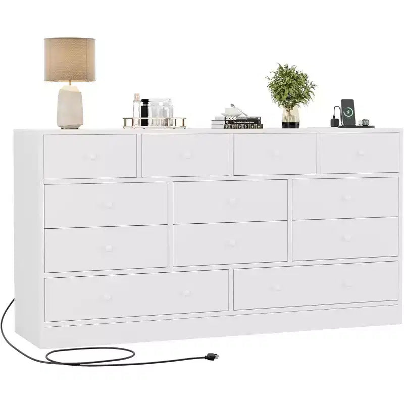 COZONY Commode 12 Tiroirs pour Chambre, Commode Haute 61 Tiroirs en Bois, Commode Moderne avec Glissières Métalliques, Grand Rangement pour Salon, Couloir