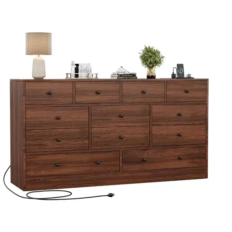 COZONY Commode 12 Tiroirs pour Chambre, Commode Haute 61 Tiroirs en Bois, Commode Moderne avec Glissières Métalliques, Grand Rangement pour Salon, Couloir