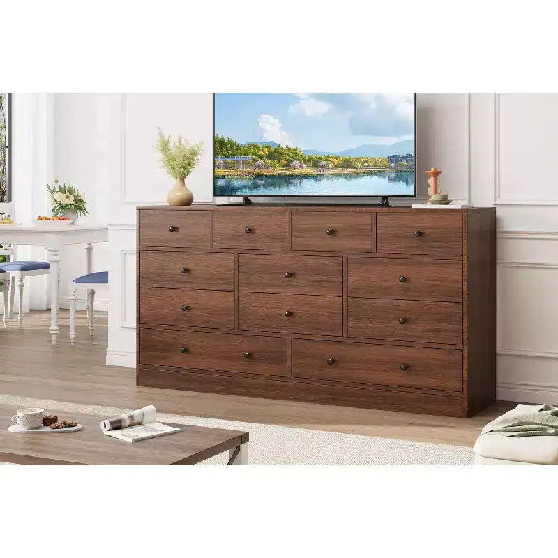 COZONY 12 Drawer Dresser for Bedroom, 61 Wooden Chest of Drawers, Tall Modern Dresser with Metal Rails, Large Storage for Living Room, Hallway