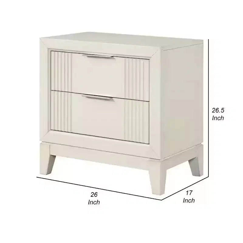 Royal Hampton Nightstand, 2 Drawers, Antique White Finished Solid Wood, 27 Inch