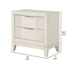 Royal Hampton Nightstand, 2 Drawers, Antique White Finished Solid Wood, 27 Inch