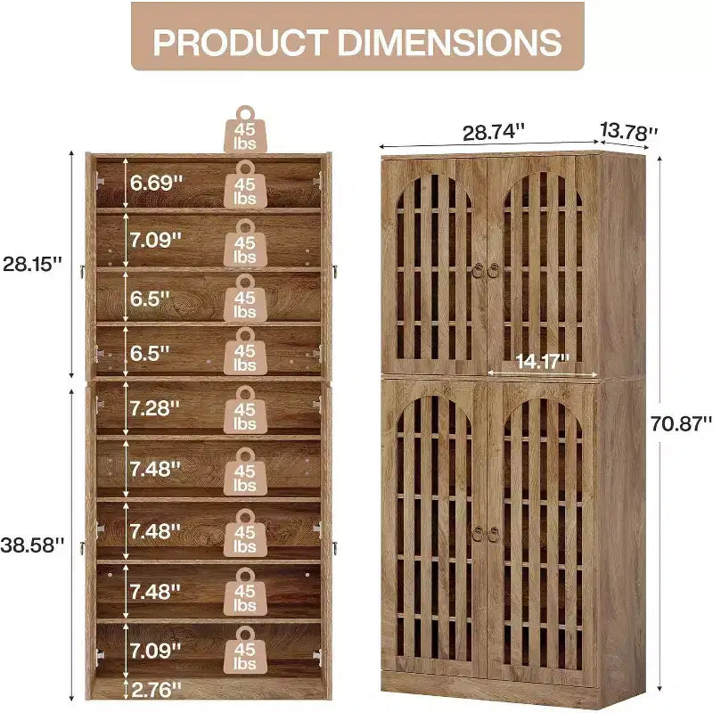 Meuble de rangement à chaussures haut Lantine 70.86 avec étagères amovibles, étagère à chaussures à 9 niveaux pour 27 à 36 paires pour entrée, couloir, placard