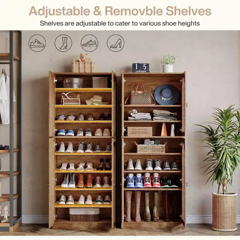 Meuble de rangement à chaussures haut Lantine 70.86 avec étagères amovibles, étagère à chaussures à 9 niveaux pour 27 à 36 paires pour entrée, couloir, placard