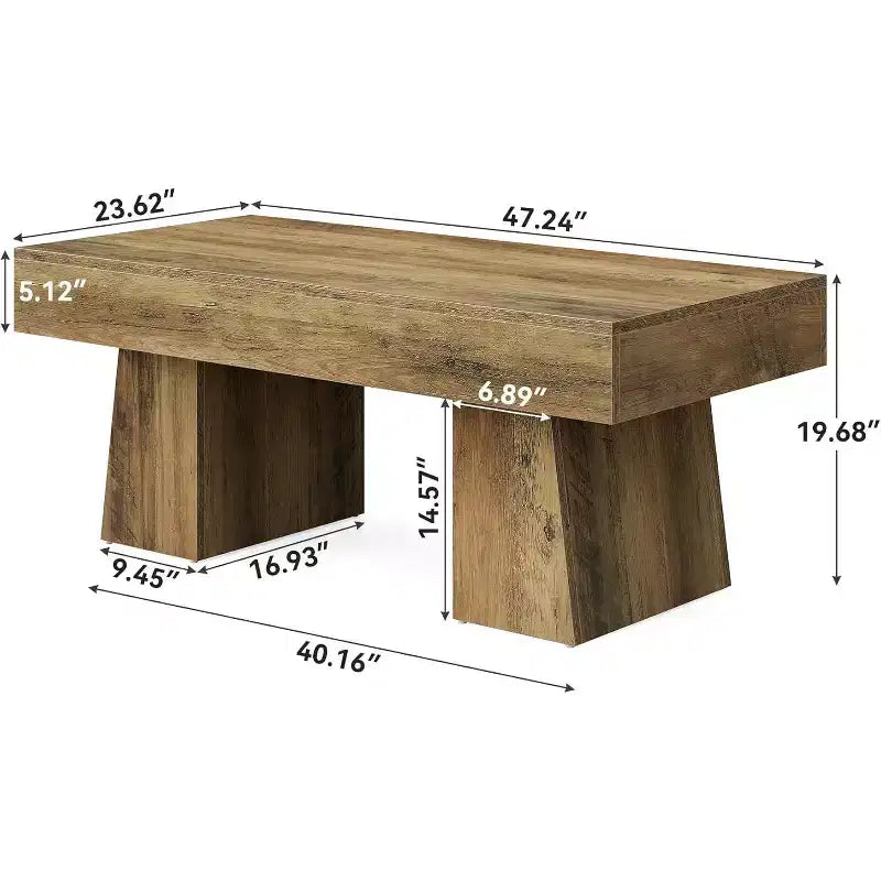 Table basse Lantine 47, Table basse rectangulaire en bois avec base épaisse, pour salon, salle de séjour