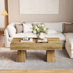 Table basse Lantine 47, Table basse rectangulaire en bois avec base épaisse, pour salon, salle de séjour