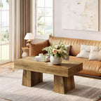 Table basse Lantine 47, Table basse rectangulaire en bois avec base épaisse, pour salon, salle de séjour