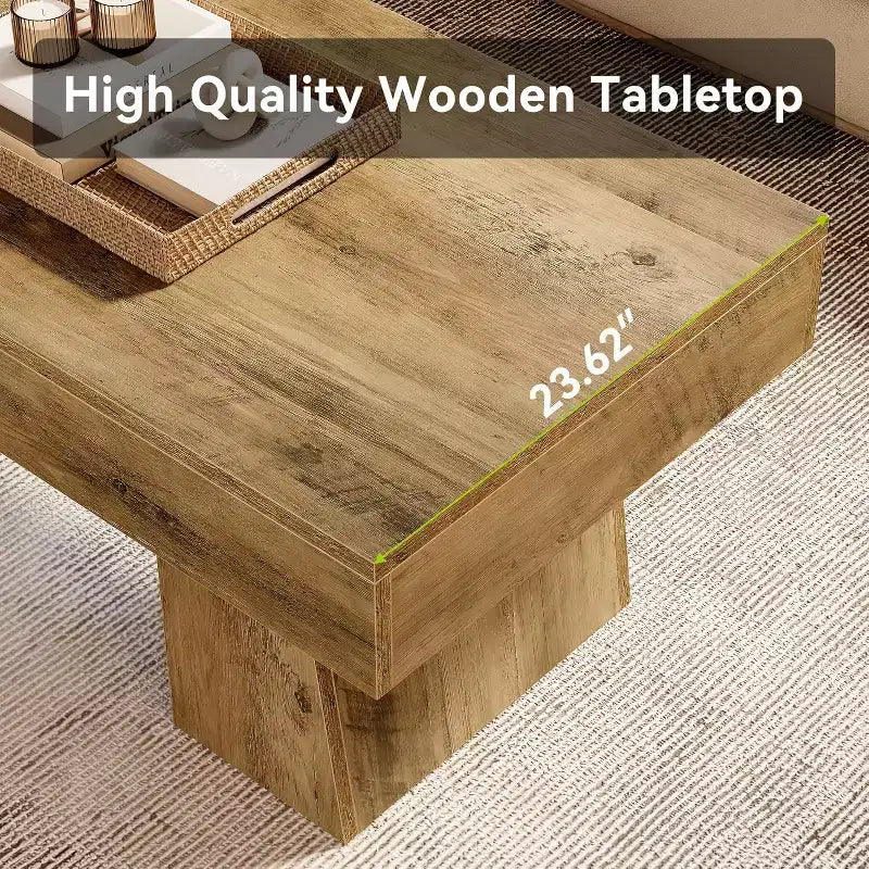 Table basse Lantine 47, Table basse rectangulaire en bois avec base épaisse, pour salon, salle de séjour
