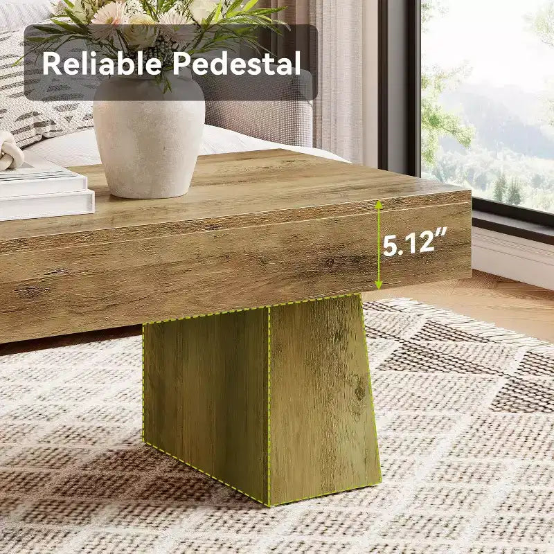 Table basse Lantine 47, Table basse rectangulaire en bois avec base épaisse, pour salon, salle de séjour