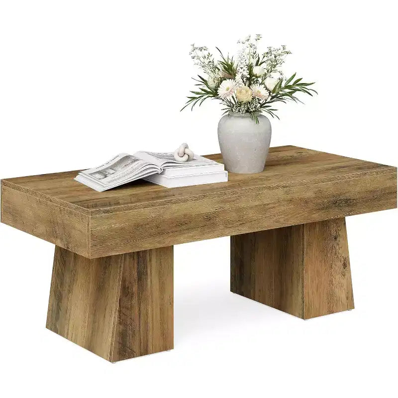 Table basse Lantine 47, Table basse rectangulaire en bois avec base épaisse, pour salon, salle de séjour