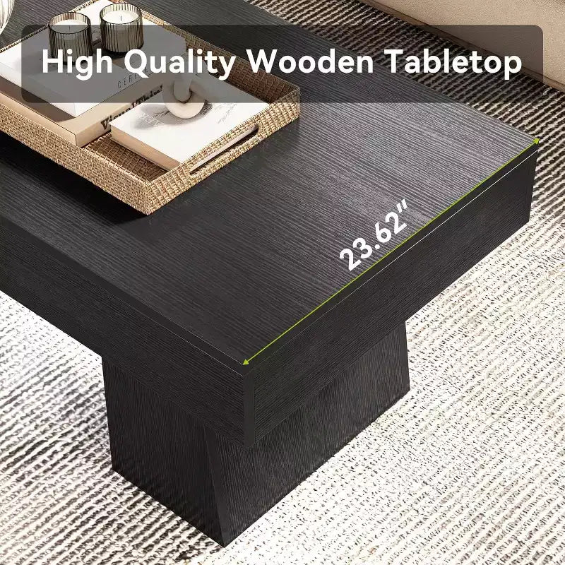 Table basse Lantine 47, Table basse rectangulaire en bois avec base épaisse, pour salon, salle de séjour