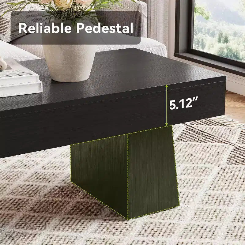 Table basse Lantine 47, Table basse rectangulaire en bois avec base épaisse, pour salon, salle de séjour