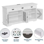 Farmhouse Sideboard Buffet Cabinet, 63in Coffee Bar Cupboard Storage Cabinet with 3 Drawers 4 Doors and Adjustable Shelves for Home, White