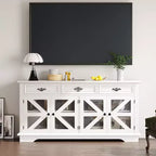Farmhouse Sideboard Buffet Cabinet, 63in Coffee Bar Cupboard Storage Cabinet with 3 Drawers 4 Doors and Adjustable Shelves for Home, White