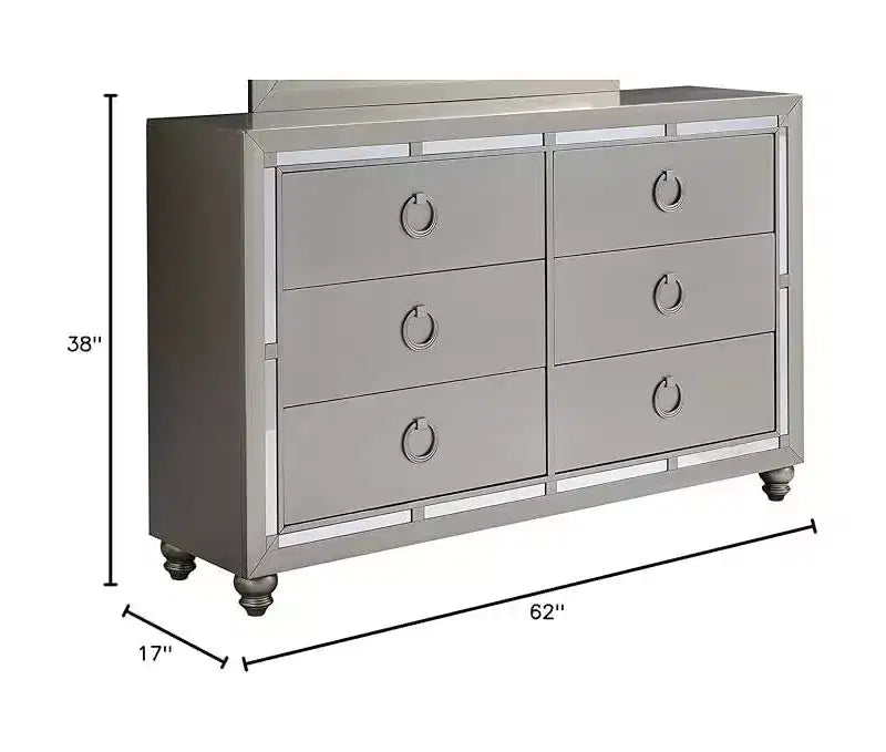 Commode horizontale en métal HomeStock de 48,26 cm de haut avec 6 tiroirs, finition argentée