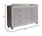 Commode horizontale en métal HomeStock de 48,26 cm de haut avec 6 tiroirs, finition argentée