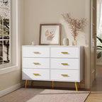 6-Drawer Dresser, Modern Wooden Bedroom Chest of Drawers With Storage Drawers, Farmhouse Style TV Stand for Living Room, Bedroom, Hallway, White