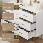 6-Drawer Dresser, Modern Wooden Bedroom Chest of Drawers With Storage Drawers, Farmhouse Style TV Stand for Living Room, Bedroom, Hallway, White