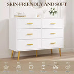 6-Drawer Dresser, Modern Wooden Bedroom Chest of Drawers With Storage Drawers, Farmhouse Style TV Stand for Living Room, Bedroom, Hallway, White