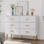 6-Drawer Dresser, Modern Wooden Bedroom Chest of Drawers With Storage Drawers, Farmhouse Style TV Stand for Living Room, Bedroom, Hallway, White