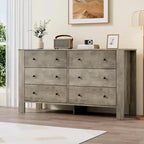 6-Drawer Dresser, Modern Wooden Bedroom Chest of Drawers With Storage Drawers, Farmhouse Style TV Stand for Living Room, Bedroom, Light Ivory