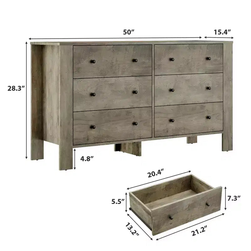 Commode à 6 tiroirs, commode de chambre moderne en bois avec tiroirs de rangement, meuble TV de style ferme pour salon, chambre à coucher, ivoire clair