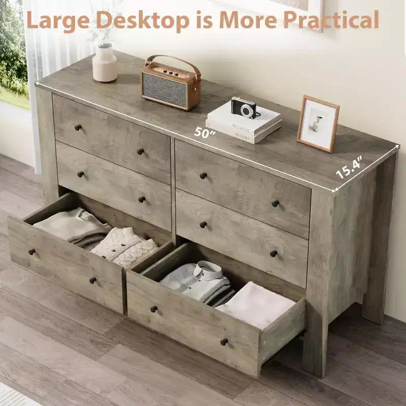 Commode à 6 tiroirs, commode de chambre moderne en bois avec tiroirs de rangement, meuble TV de style ferme pour salon, chambre à coucher, ivoire clair